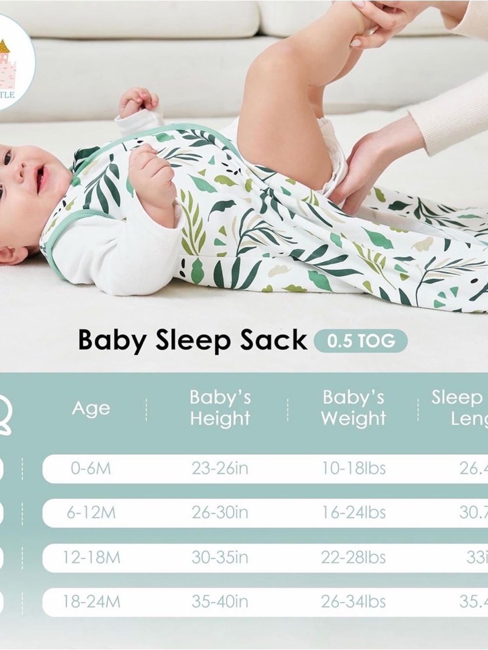 3-Pack Teal & White Leaf Print Baby Sleep Sacks - Picture 4 of 5